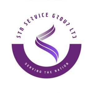 White and purple logo displaying STN service Group LTD